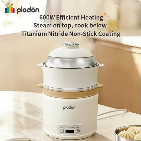 Plodon One Touch Rice Cooker with Steamer, 2.3L Non-stick Electric Cooking Pot Hot Pot Slow Cooker Steamer, Auto Keep Warm, Multifunctional Cooker for Soup, Oatmeal , Rice, Noodles （with Rice Spoon and Measuring Cup)