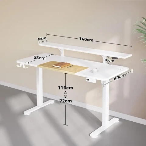 Rolanstar Lighted and powered color-blocking height-adjustable table 140 - matte white Hemp White
