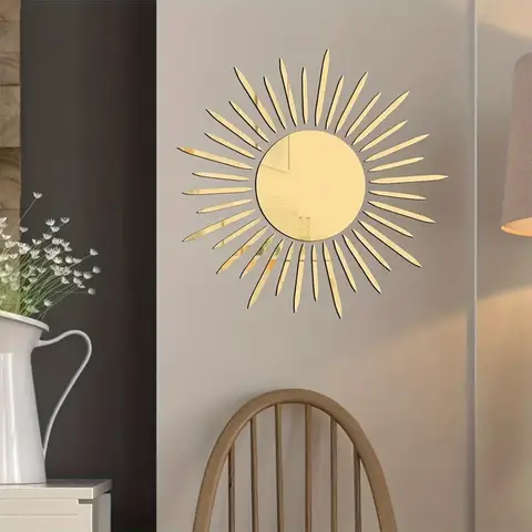 37pcs PVC mirror stickers featuring a sunrise design and minimalist metal lines.gold