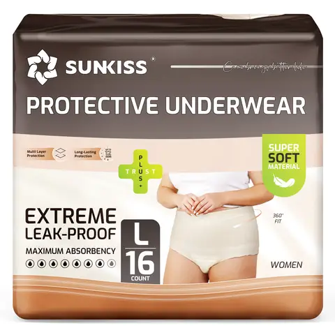 SUNKISS Inkontinenz Pants für Frauen, Windelhosen Erwachsene Frauen Einweg Tagsüber, Inkontinenz Slip Damen, Super Saugfähig, Beige, Größe L, 16 Stück 1er Pack