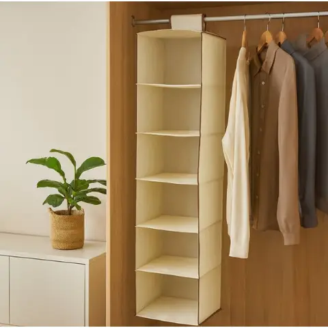 Essentials by Premier 6 Section Cream Hanging Garment Organiser