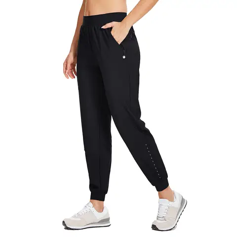 WILLIT Women's Athletic Joggers Pants Running Workout Quick Dry Pants Lightweight with Zipper Pockets Black L