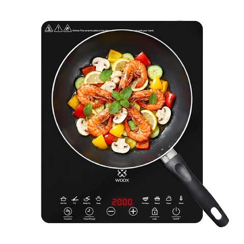 WOOX MX0237 RapidTherm tragbare Induktionskochplatte – 2000 W Tischkochplatte mit 8 Temperatur- & Leistungsstufen, Touch-Bedienfeld, LED-Display, automatische Topferkennung, Kindersicherung, Timer, Abschaltung und 4 vorgegebenen Kochprogrammen (1,5 m Stromkabel, Schwarz)