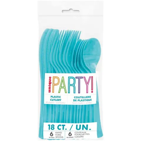 Unique Plastic Cutlery, Teal, 18 pack
