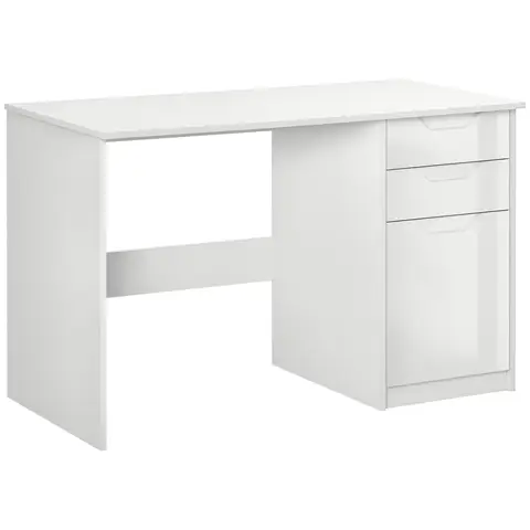 HOMCOM Computer Desk with Drawers, High Gloss Home Office Desk with Storage Cabinet, Study Workstation White