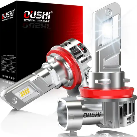 OUSHI H11 LED Headlight Bulbs, Upgraded 600% 6500K Xenon White 1:1 Mini Size H11 H8 LED Bulbs,30000LM Plug and Play H9 Bulb, Pack of 2