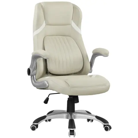 Vinsetto Executive Office Chair, Fabric High Back Office Desk Chair with Flip-up Armrests, Adjustable Lumbar Support and Tilt Function, Beige