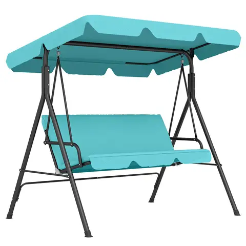 Outsunny 3 Seater Swing Chair with Adjustable Canopy, Garden Swing Seat with Steel Frame, Padded Seat, Blue