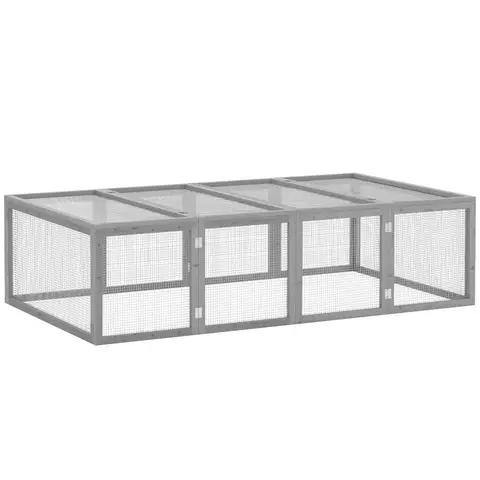 Pawhut Rabbit Run Wooden Rabbit Hutch Cage 6ft with Wire Mesh, Openable Roof, Play Space for Outdoor, 181 x 100 x 48 cm, Grey