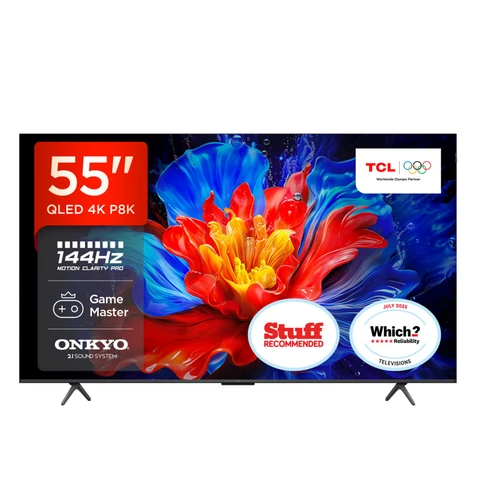 TCL 55P8K QLED 4K HDR PRO Smart TV-55P8K-UK (288Hz Game Accelerator, ONKYO 2.1 SOUND SYSTEM, Miracast & Google Cast)