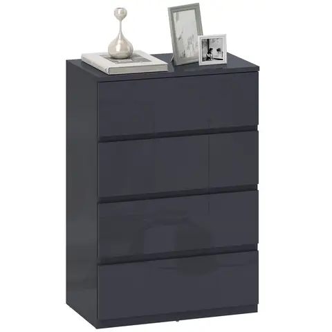 HOMCOM Chest of Drawers, Modern 4 Drawer Dresser with Soft Closing Mechanism for Bedroom Grey 55W x 34D x 80H cm