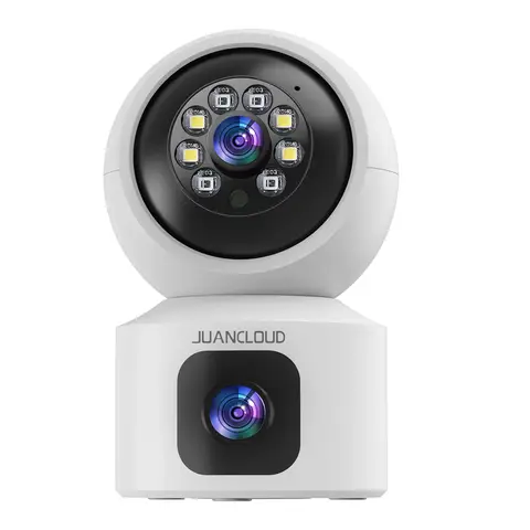 Caméras de Sécurité Intérieures à Double Objectif JUANCLOUD avec Audio Bidirectionnel, Moniteur Bébé et Animaux, Caméra WiFi 6