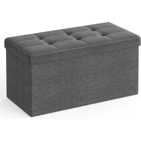 Bank mit Stauraum, Stauraumkasten, Faux Leinen, Dunkelgrau 76 x 38 x 38 cm
