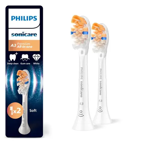 Philips Sonicare A3 Premium All-in-One Original Ersatzbürstenköpfe, Weiß, 2er Pack, HX9092/87