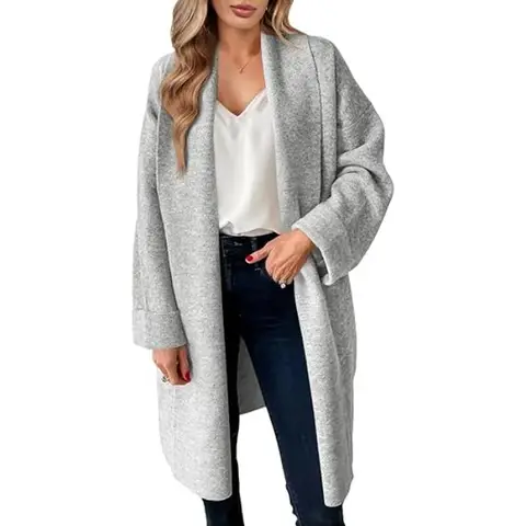 Women's Long Cardigan Sweaters Chunky Open Front Oversized Slouchy Knit Fall Trendy Coatigan Jackets (lightgray, S)