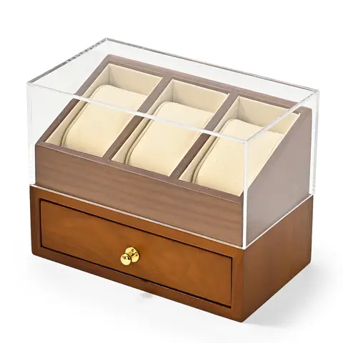 Oirlv Wooden Watch Box Storage Double-layer Jewelry Organizer Wrist Watch Storage Box Dust-proof Transparent Cover Jewelry Display Box