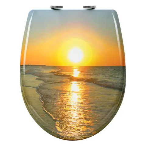 WOLTU WC-Sitz mit Absenkautomatik Motiv, Toilettensitz mit Schnellverschluss, O-förmiger WC-Sitz, Deckel, Top- und Bottom-Montage, belastbar bis 175 kg, Duroplast, Sonnenaufgang Oval