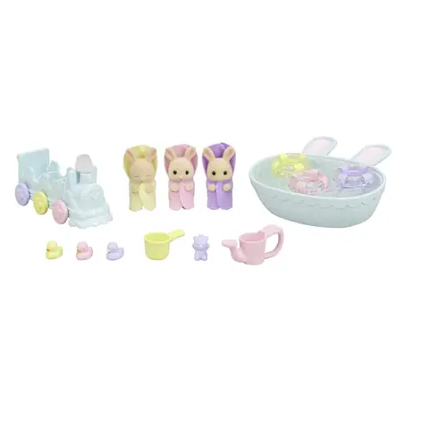 Sylvanian Families Les Triplés Lapin Crème et accessoires