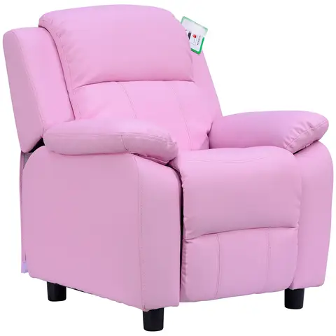 HOMCOM Kids Sofa Armchair Toddler Recliner Children's Chair Lounger Games Chair PU Leather with Storage Pink