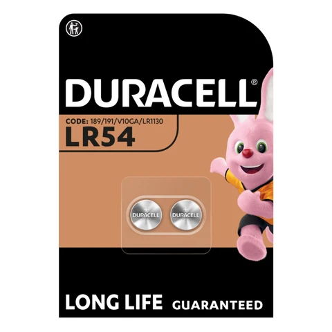 DURACELL LR54 Piles alcalines spéciales 1,5V (189 / LR1130) (Lot de 2) – Puissance longue durée – Pour thermomètres numériques, calculatrices, montres, panneaux de systèmes de sécurité, appareils médicaux – Fonctionnement garanti après 5 ans de conservation – Prévention des fuites