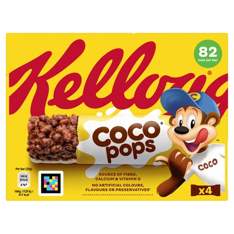 Kellogg's Coco Pops Chocolate Breakfast Cereal Bars 4 x 20g