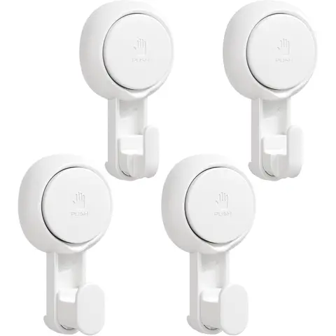 TAILI Suction Towel Hook for Bathroom, Damage-Free Hanging Hooks for Inside Shower Wall, Powerful Vacuum Suction Cup Shower Holder for Towel, Loofah, Cloth, Easy to Install and Remove, White, 4 Pack