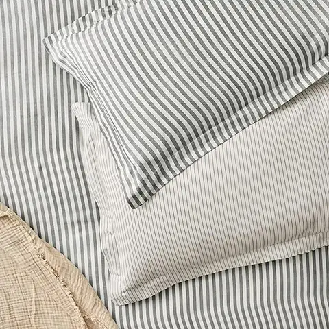 Yard Pillowcase Pair Hebden Stripe Reversible 100% Cotton Grey