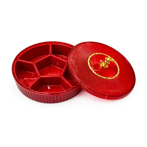 Boîte de Rangement à 6 Compartiments 26×26×7cm  
Plateau à Fruits Transparent avec Couvercle – Boîte de Rangement pour Bonbons, Noix et Snacks – Plateau de Service Luxueux pour Apéritifs et Fruits Secs