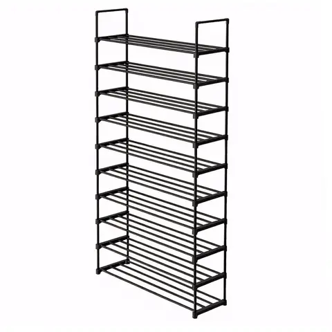 SONGMICSHOME  10-Tier Shoe Rack, Tall and Slim Shoe Storage Organiser, Metal, Space-Saving, for Closet, Entryway, 30 x 92 x 194 cm, Black