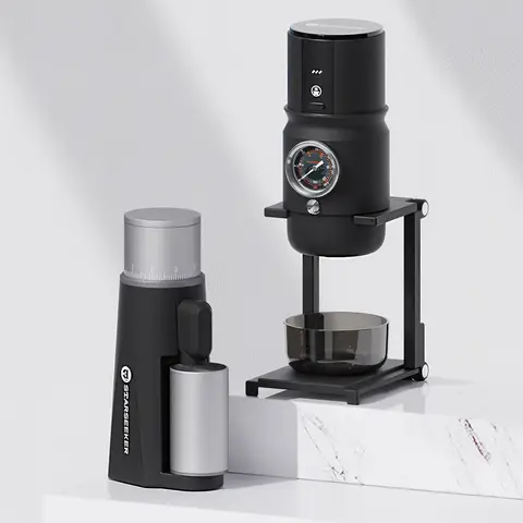 STARSEEKER Set: EDGEmini Portable Wireless Electric Coffee Grinder + Super58 Portable Espresso Machine (For Home/Office/Camping)