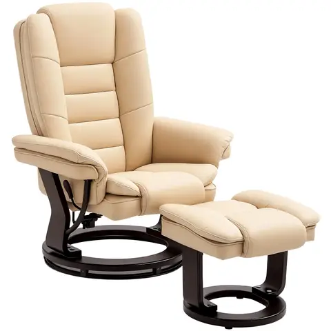 HOMCOM Recliner Chair With footstool, Recliner Armchair up to 130kg Weight Capacity, 135° Reclining Swivel Beige