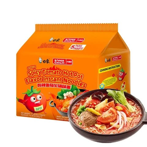 Bai Xiang Da La Jiao saure und scharfe Tomaten-Hotpot-Geschmack Nudeln 5er Pack 125g*5