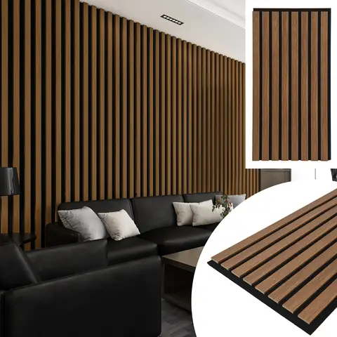 Art3d Walnut 3D Acoustic Panels - Set of 4 (120x60cm) | Sound Absorbing Wall Panels for Noise Reduction & Echo Control | Wood Slat Design with Felt Backing for Home Office, Studio, Living Room