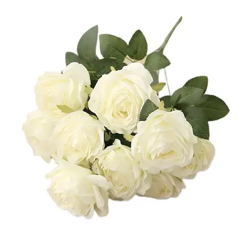 Yuejia 1Pc 18.89in/48cm Artificial Roses Flowers Arrangement Silk Bouquet for Home Office Parties Bridal and Wedding Decoration(white)