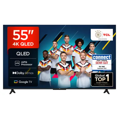 TCL 55T69C 55 Zoll QLED, Direct LED, 4K HDR, Smart Google TV Dolby Vision & Atmos, Game Master, Motion Clarity, Google Assistant & Alexa
