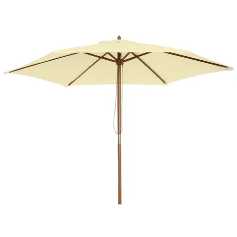 Outsunny 2.5m Wood Garden Parasol Sun Shade Patio Outdoor Wooden Umbrella Canopy, Table Market Umbrella with Vent, 38mm Pole, Rope Pulley Mechanism, Cream White