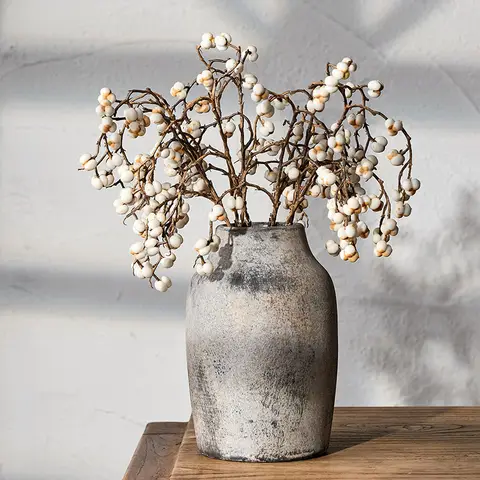 1pc/18.3cm7.2in, Rustic Farmhouse Ceramic Flower Vase, 18cm, Boho Vase for Home Decor, Terracotta Vase for Living Room, Table, Shelf, Fireplace Decor, Farmhouse, Grey