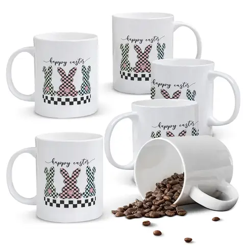 Alphynix 1 Fröhliche Ostern Tasse, 33cl Keramik-Kaffeetasse mit karierten Hasen und rosafarbenen Hintern, funky modernes Geschenk für Teens, Erwachsene,Geschenk zum valentinstag, geschenk zum geburtstag