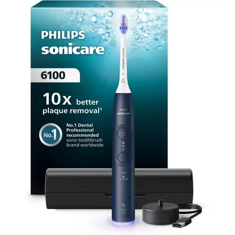 Philips Sonicare 6100 Series – Elektrische Tandenborstel – Blauw - Reisetui - Gevoelige tanden - HX7403/05
