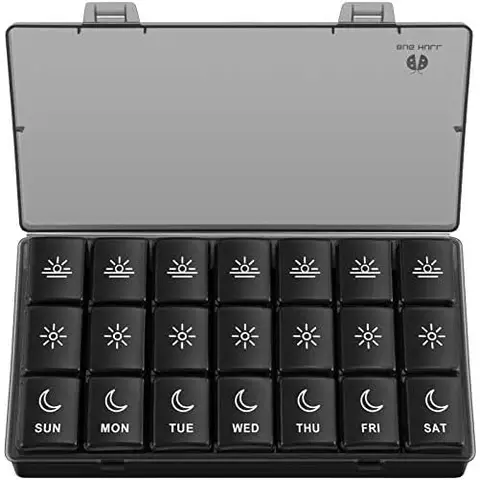 VVM  3X A Day Weekly Pill Organizer, 7-Day Medicine Pill Organizer, 3 Times a Day, Travel Pill Case Container for Vitamins, Supplements, Black