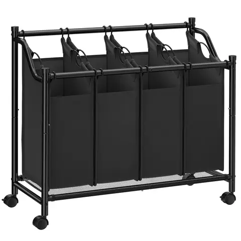 SONGMICS 4-Bag Rolling Laundry Cart Removable Bags for Home 4x35L Black