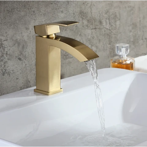 Homary Contemporary Style Brushed Gold Single Hole Deck Mounted Bathroom Sink Faucet