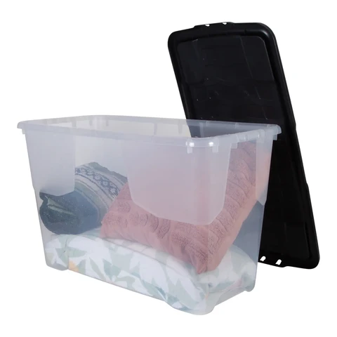 Strata Curve Box with Lid-Clear/Black Lid 65L