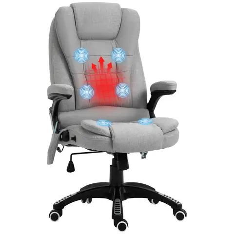 Vinsetto Massage Office Chair with Lumbar Heating, Linen Fabric Executive Computer Desk Chair with High and Reclining Back, Tilt Function, Adjustable Height, Padded Armrests, Light Grey
