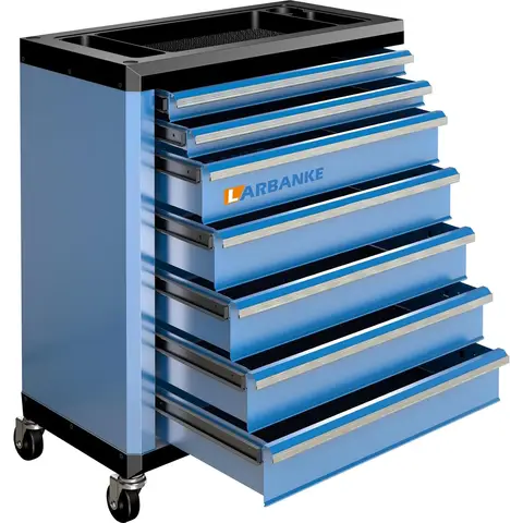 LARBANKE 7-Drawer Mobile Tool Storage Cabinet with Lock and Keys, Swivel Casters, Multi-Size Drawers, Multifunctional Countertop, Stackable with 5-Drawer Tool Chest