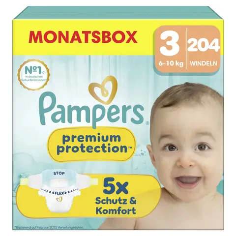 Pampers Premium Protection Größe 3 Midi 6-10kg Monatsbox 204 Stück