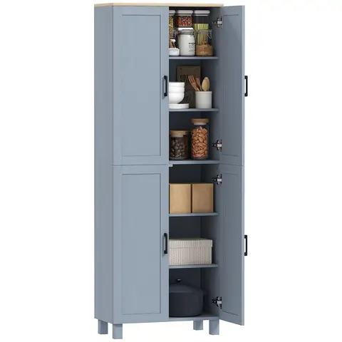HOMCOM Freestanding Kitchen Cupboard, 4-Door Storage Cabinet with Adjustable Shelves, Modern Kitchen Pantry for Dining Room G