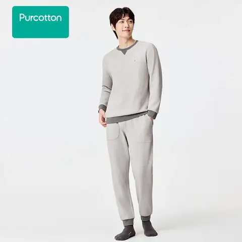 Men's Waffle Knit Loungewear Set,Mercury Grey,Top: UK 40 ( L); Bottom: UK 34 ( L)