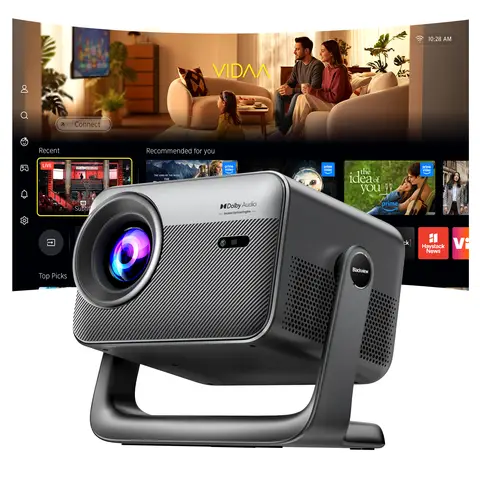 Blackview PV1000 Max Vidéoprojecteur intelligent, 1000 lumens ANSI, 1080P natif avec décodage 4K, 40-150 pouces, Pivotable à 360°, Autofocus TOF 6-en-1, Dolby Audio, Fonctionnement silencieux de 30 dB, WiFi 5, Bluetooth 5.1, AirPlay 2, Commande vocale VIDAA, Manette de jeu, Mode musique, Cinéma portable pour chambre, camping