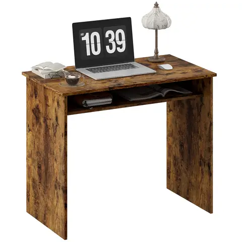 HOMCOM Modern Computer Desk, Home Office Table, Small Writing Desk with Storage Shelf, 90 x 50cm Rustic Brown